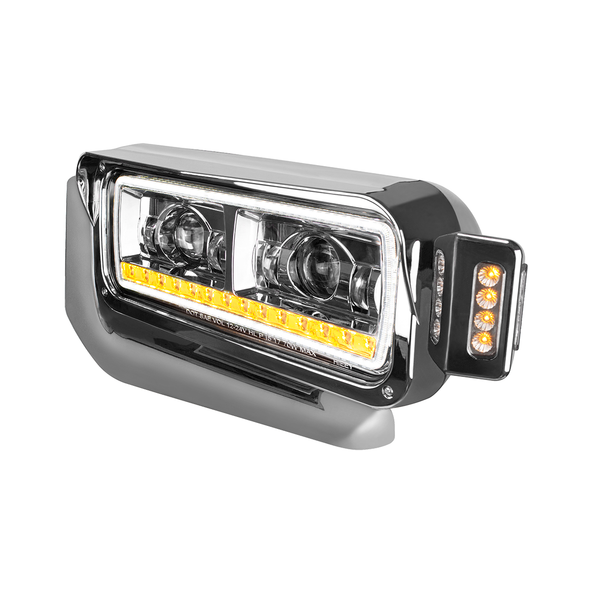 High Power LED Chrome Projection Headlight Assembly With Mounting Arm & Turn Signal - Driver - Thumbnail 3