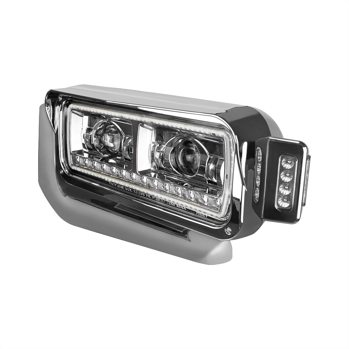 High Power LED Chrome Projection Headlight Assembly With Mounting Arm & Turn Signal - Driver - Thumbnail 4
