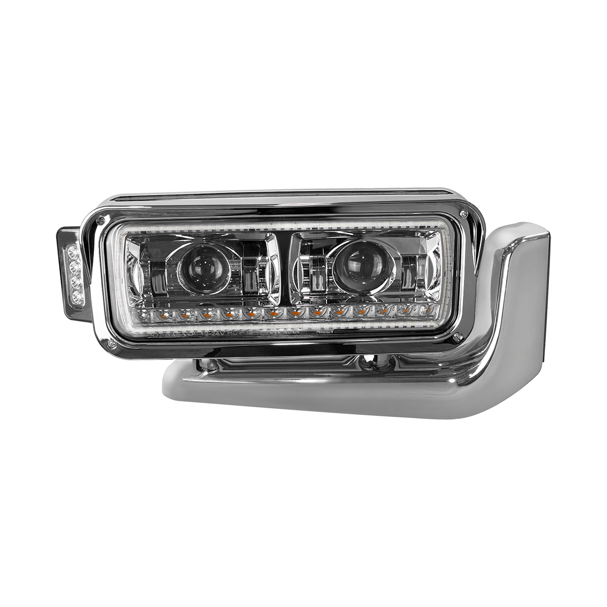 High Power LED Chrome Projection Headlight Assembly With Mounting Arm & Turn Signal - Passenger - Thumbnail 2