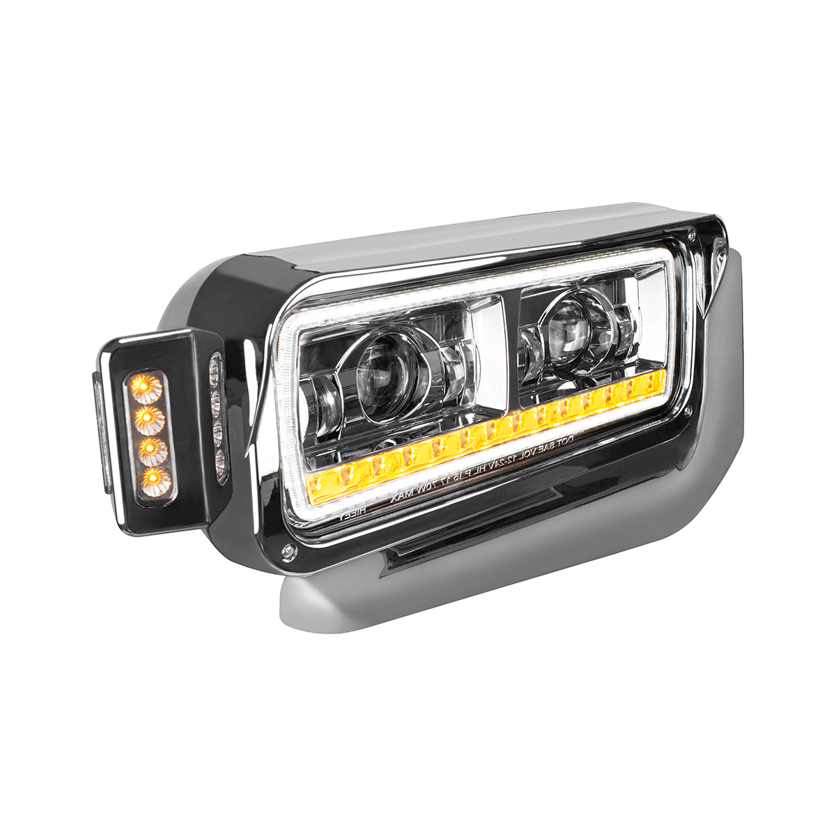 High Power LED Chrome Projection Headlight Assembly With Mounting Arm & Turn Signal - Passenger - Thumbnail 3