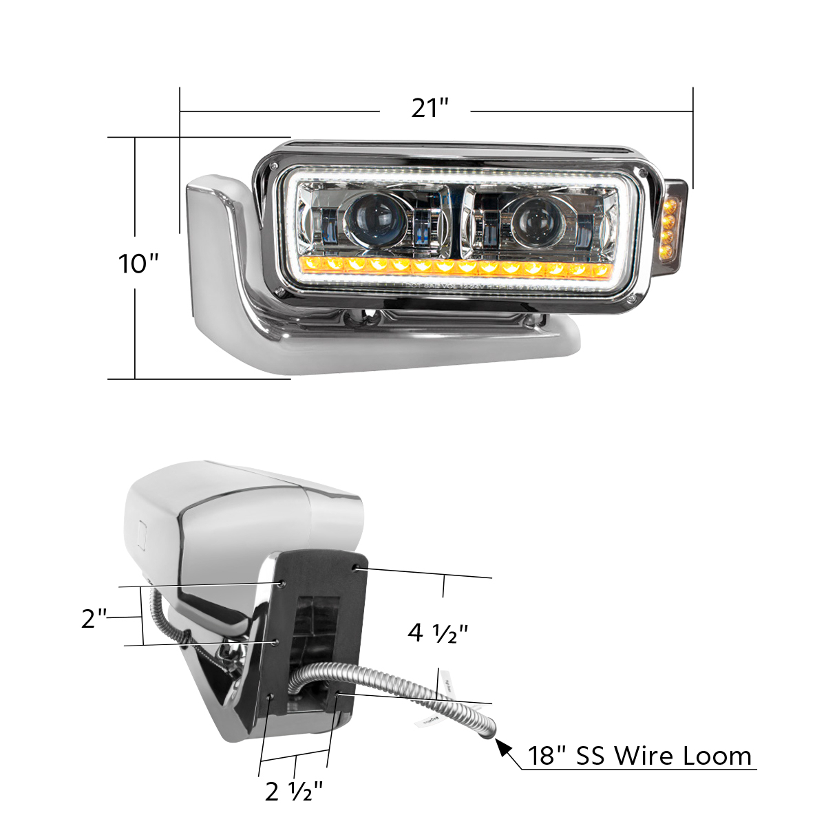 High Power LED Chrome Projection Headlight Assembly With Mounting Arm & Turn Signal - Passenger - Thumbnail 10