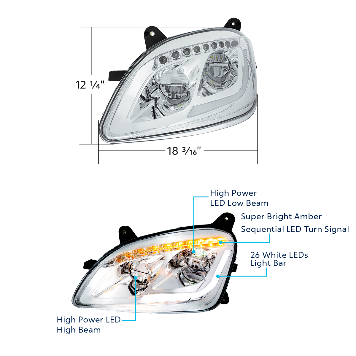 Chrome LED Headlight W/Sequential LED Turn Signal For Peterbilt 579 (2012-21) & 587 (2010-16) - Passenger - Thumbnail 8