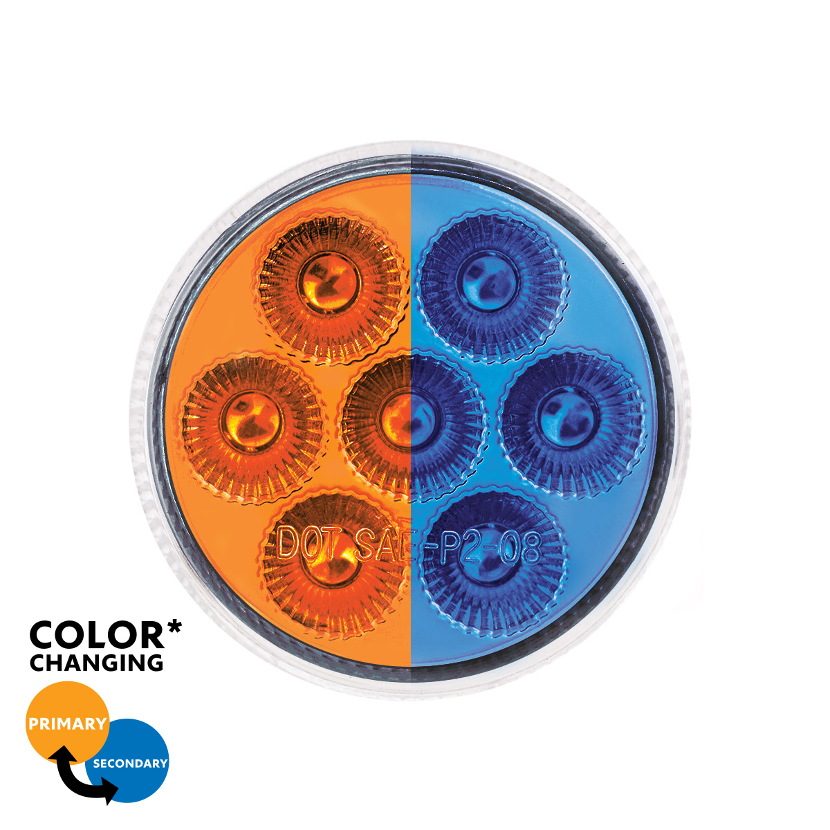 7 LED 2" Round Double Fury Light (Clearance/Marker) - Amber & Blue LED/Clear Lens - Thumbnail 13