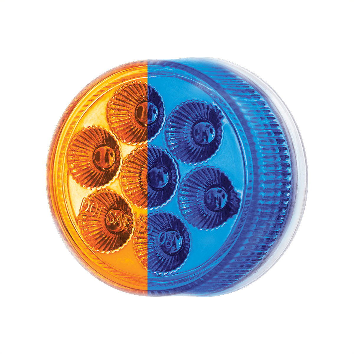 7 LED 2" Round Double Fury Light (Clearance/Marker) - Amber & Blue LED/Clear Lens - Thumbnail 5
