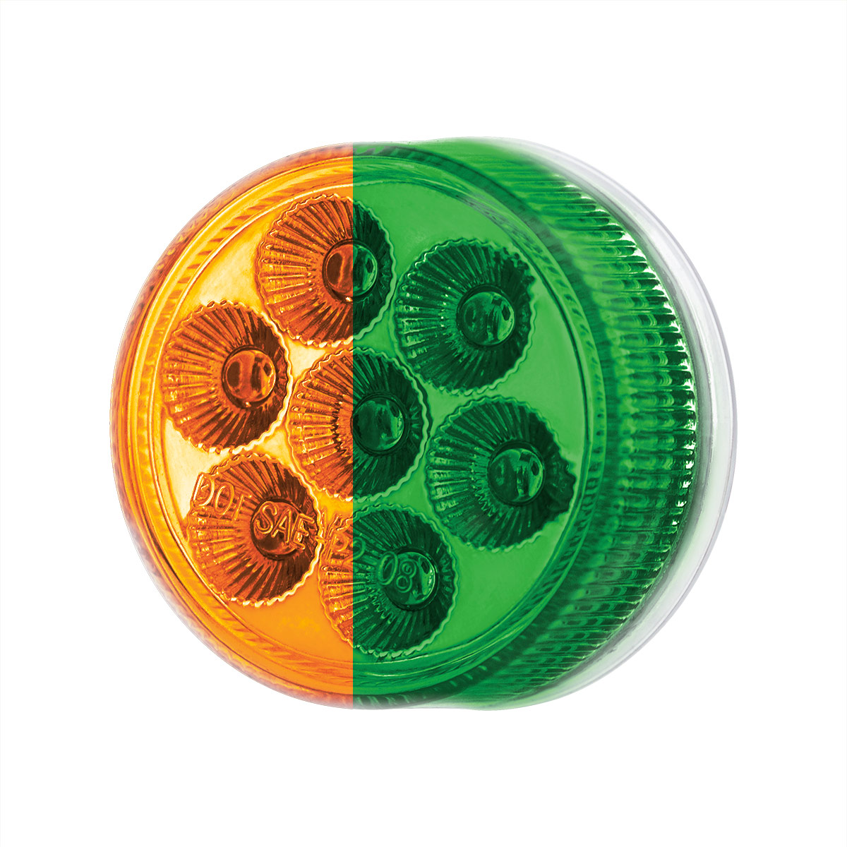 7 LED 2" Round Double Fury Light (Clearance/Marker) - Amber & Green LED/Clear Lens - Thumbnail 5