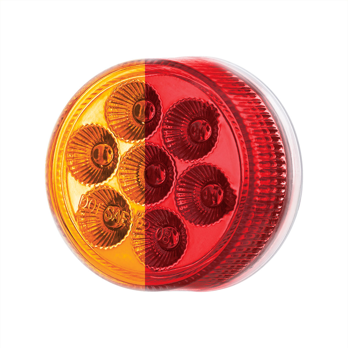 7 LED 2" Round Double Fury Light (Clearance/Marker) - Amber & Red LED/Clear Lens - Thumbnail 5