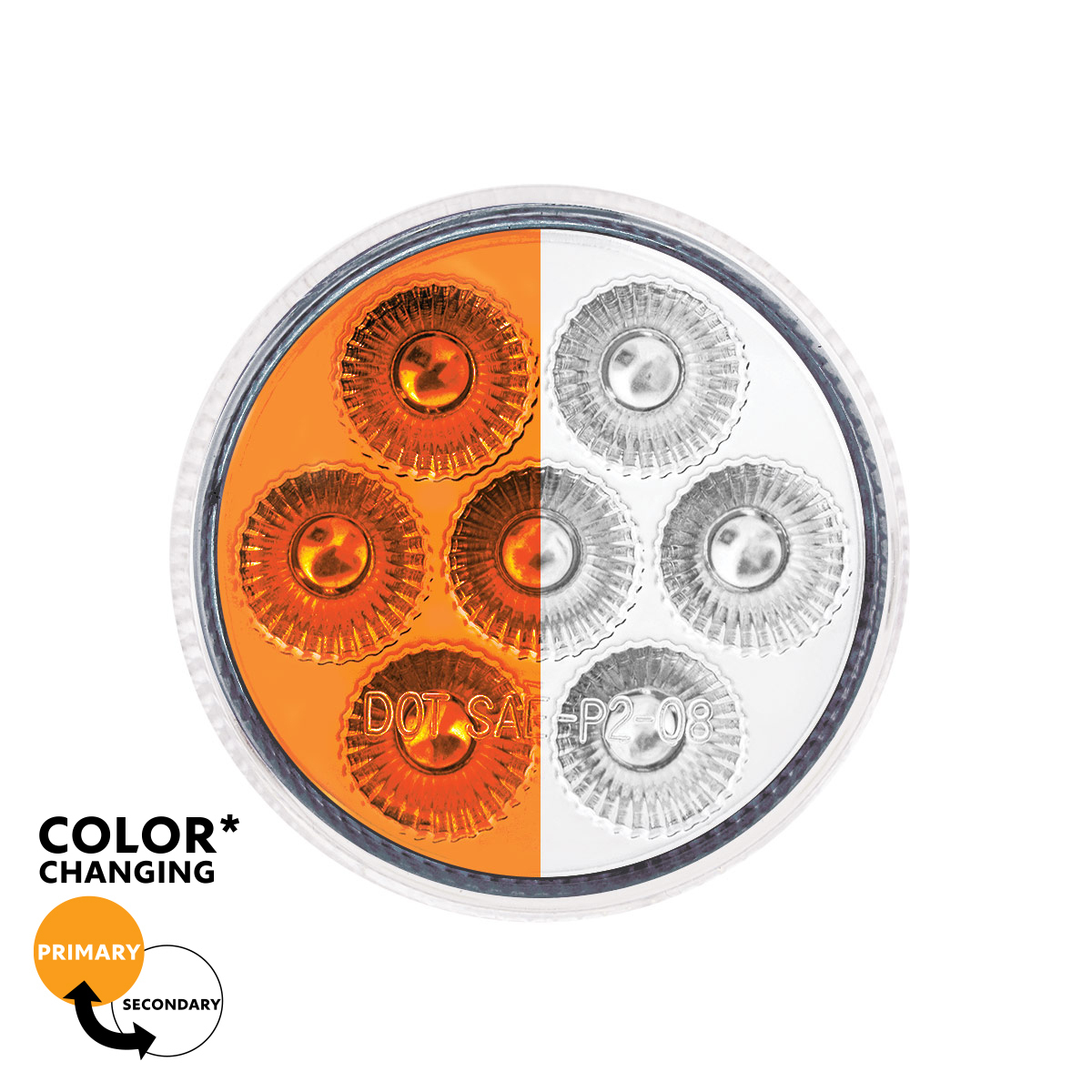 7 LED 2" Round Double Fury Light (Clearance/Marker) - Amber & White LED/Clear Lens - Thumbnail 13