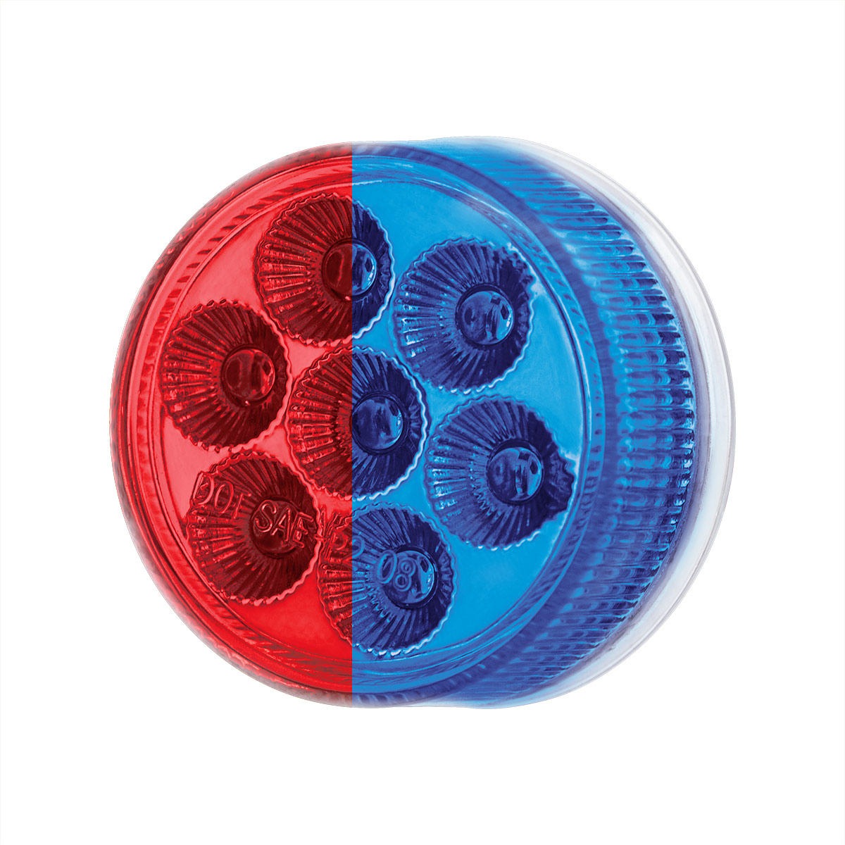 7 LED 2" Round Double Fury Light (Clearance/Marker) - Red & Blue LED/Clear Lens - Thumbnail 5