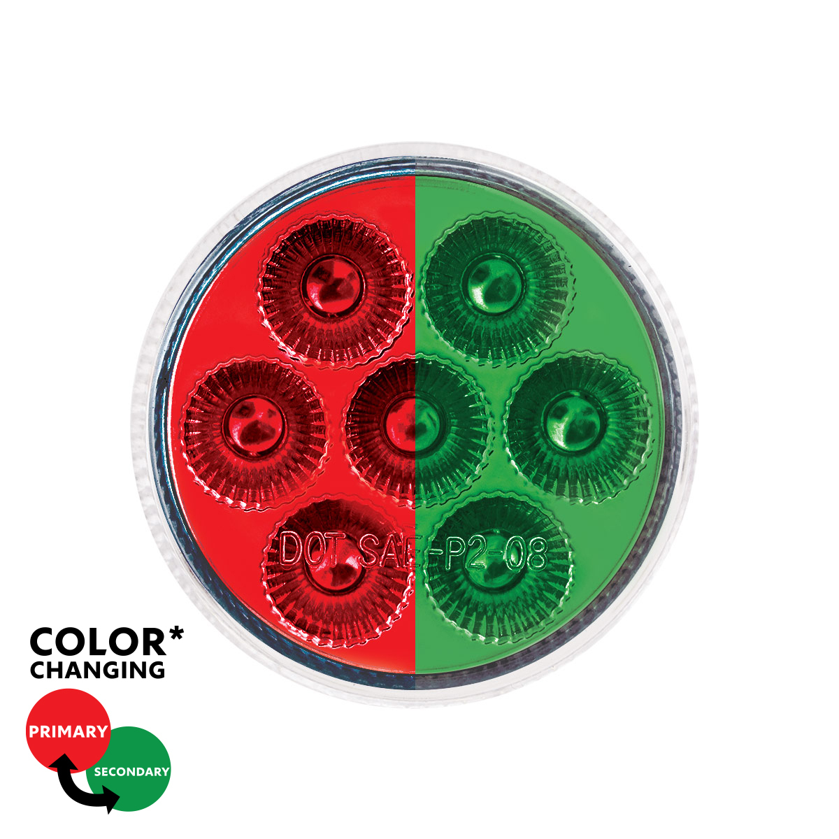 7 LED 2" Round Double Fury Light (Clearance/Marker) - Red & Green LED/Clear Lens - Thumbnail 13