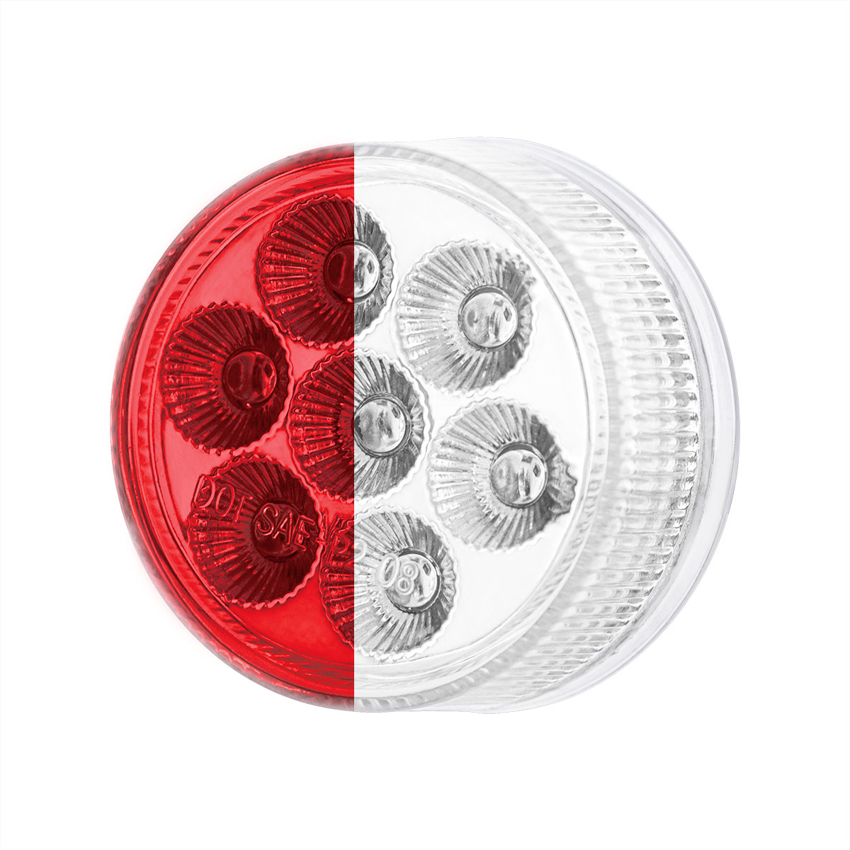 7 LED 2" Round Double Fury Light (Clearance/Marker) - Red & White LED/Clear Lens - Thumbnail 5