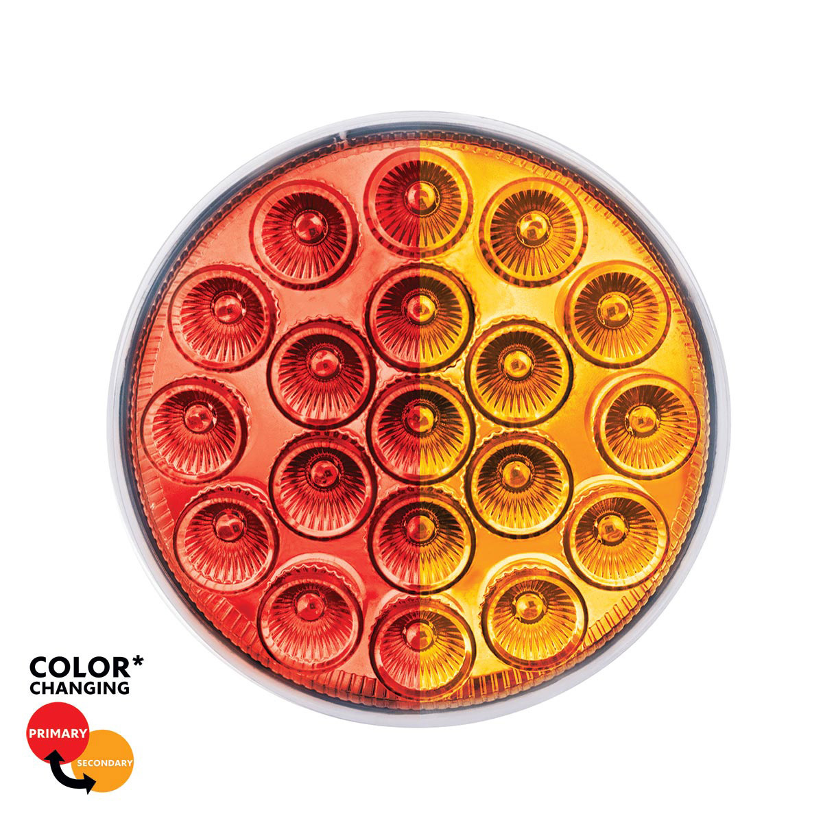 19 LED 4" Round Double Fury Light (Stop & Turn) - Red & Amber LED/Clear Lens - Thumbnail 13