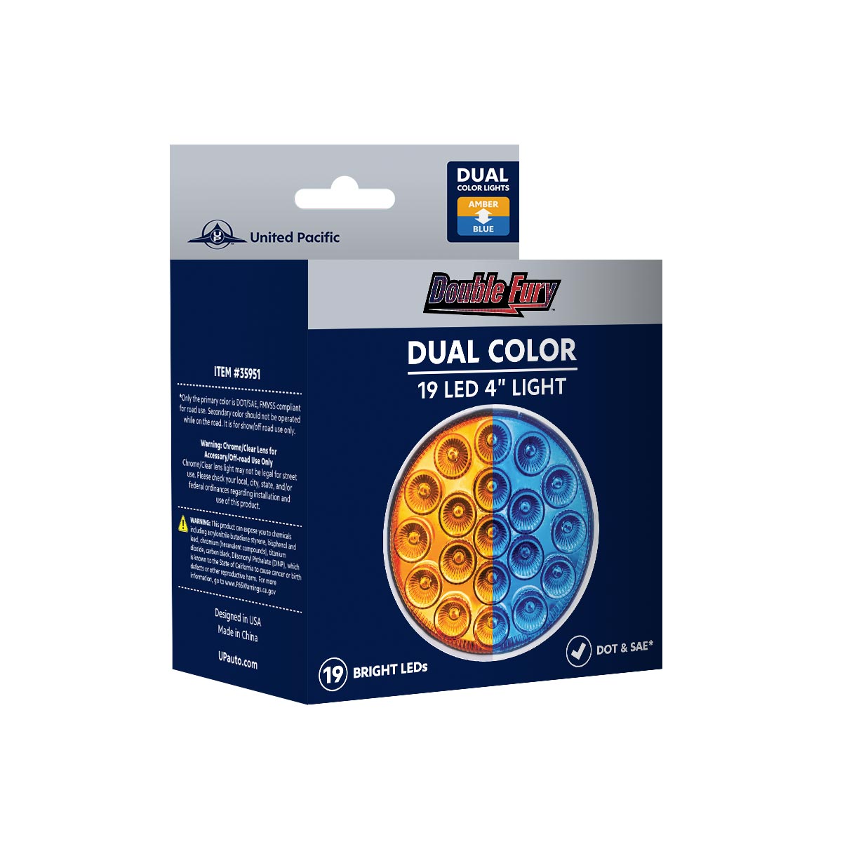 19 LED 4" Round Double Fury Light (Turn Signal) - Amber & Blue LED/Clear Lens - Thumbnail 11