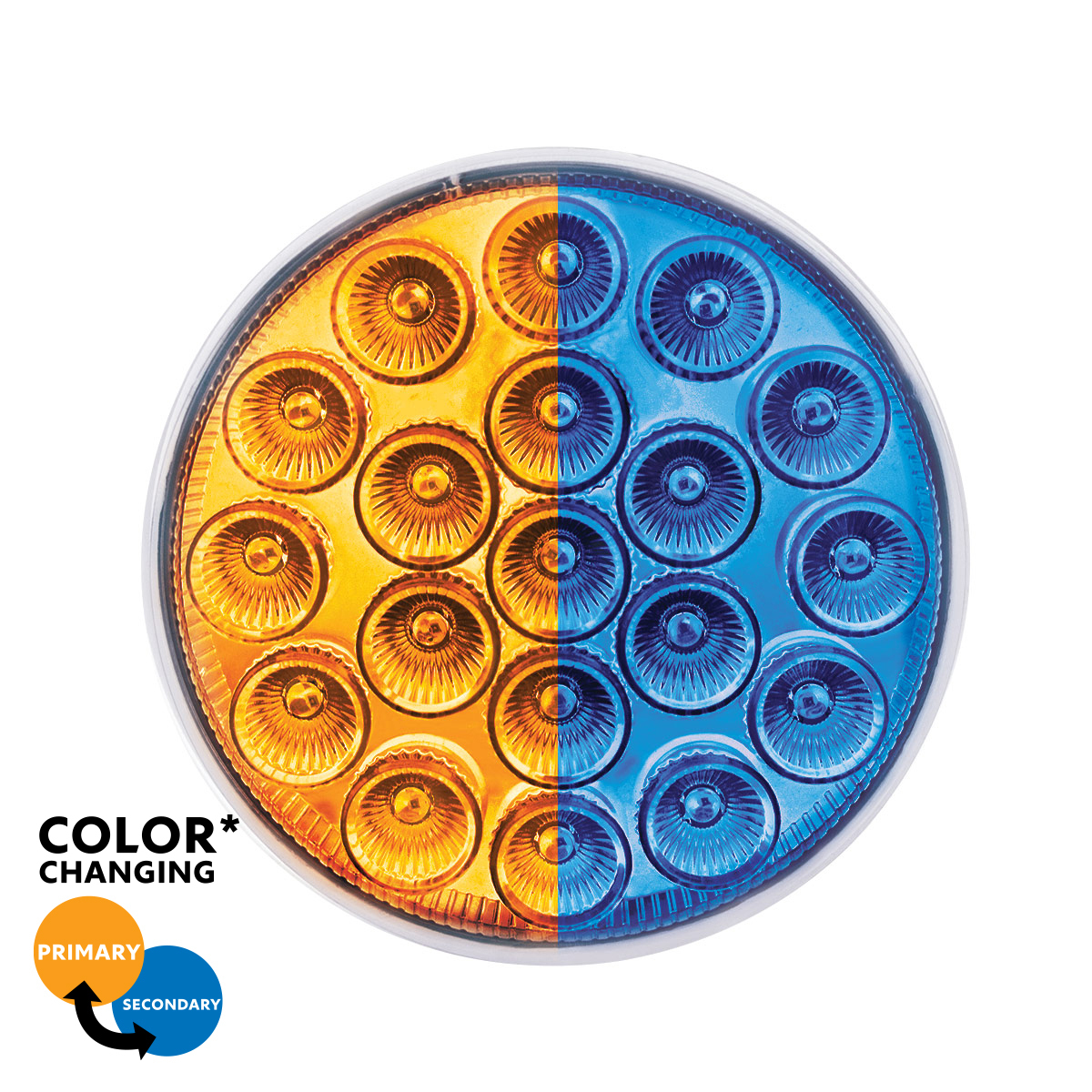 19 LED 4" Round Double Fury Light (Turn Signal) - Amber & Blue LED/Clear Lens - Thumbnail 13