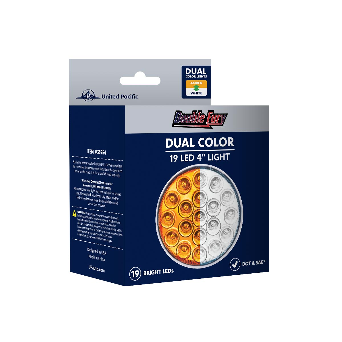 19 LED 4" Round Double Fury Light  (Turn Signal) - Amber & White LED/Clear Lens - Thumbnail 11