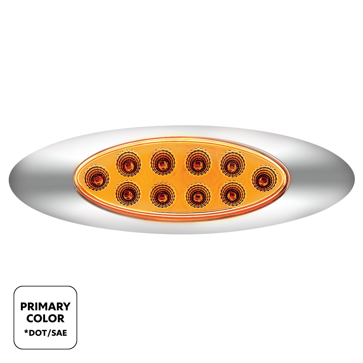 10 LED Oval Double Fury Light With Clear Lens & Chrome Bezel (Clearance/Marker) - Amber & Blue LED/Clear Lens - Thumbnail 2