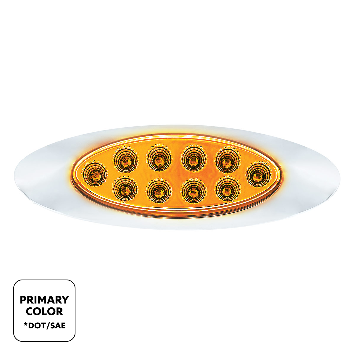 10 LED Oval Double Fury Light With Clear Lens & Chrome Bezel (Clearance/Marker) - Amber & Red LED/Clear Lens - Thumbnail 2