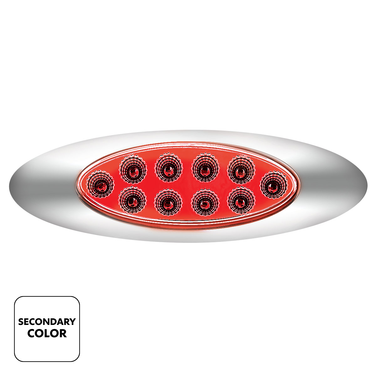 10 LED Oval Double Fury Light With Clear Lens & Chrome Bezel (Clearance/Marker) - Amber & Red LED/Clear Lens - Thumbnail 3