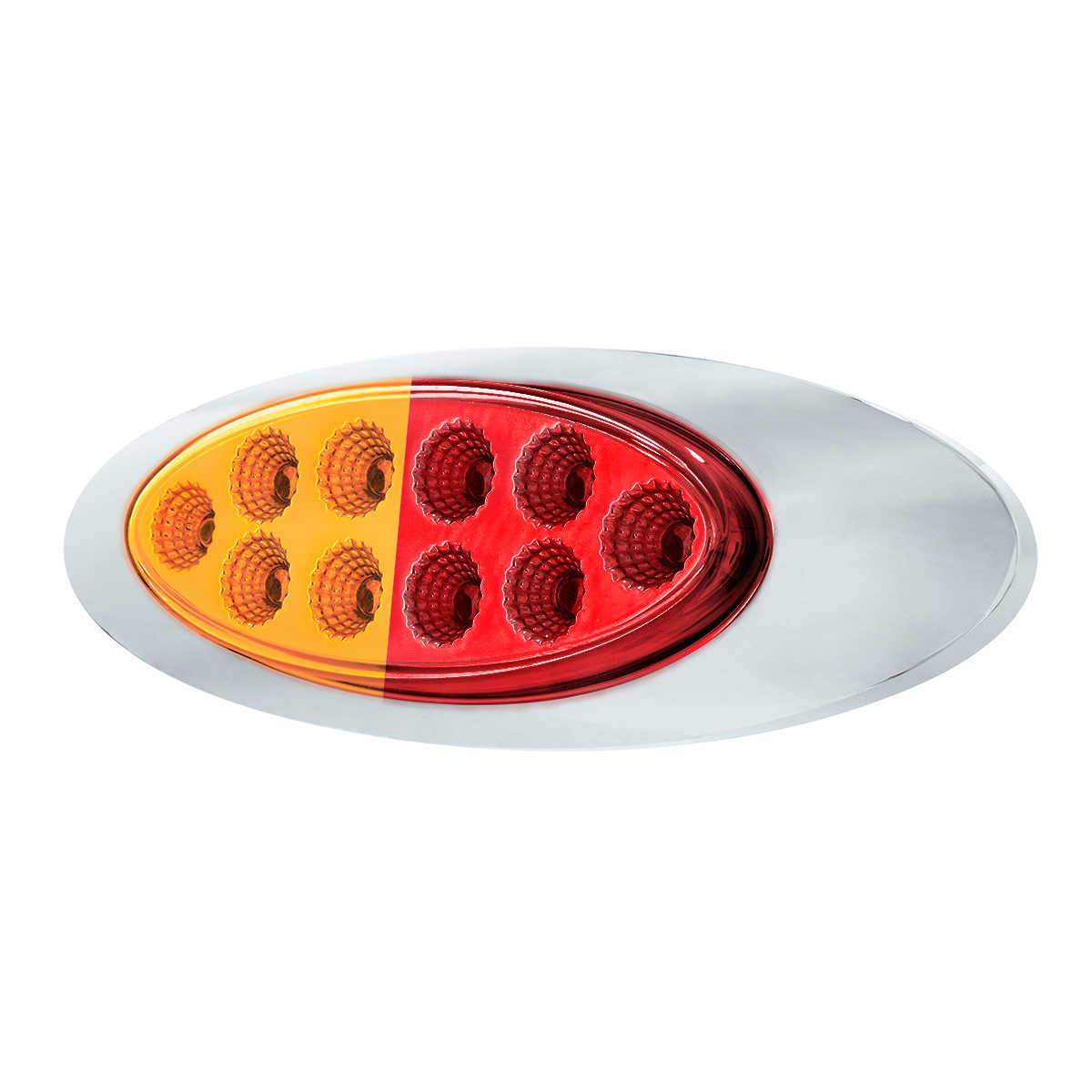 10 LED Oval Double Fury Light With Clear Lens & Chrome Bezel (Clearance/Marker) - Amber & Red LED/Clear Lens - Thumbnail 5