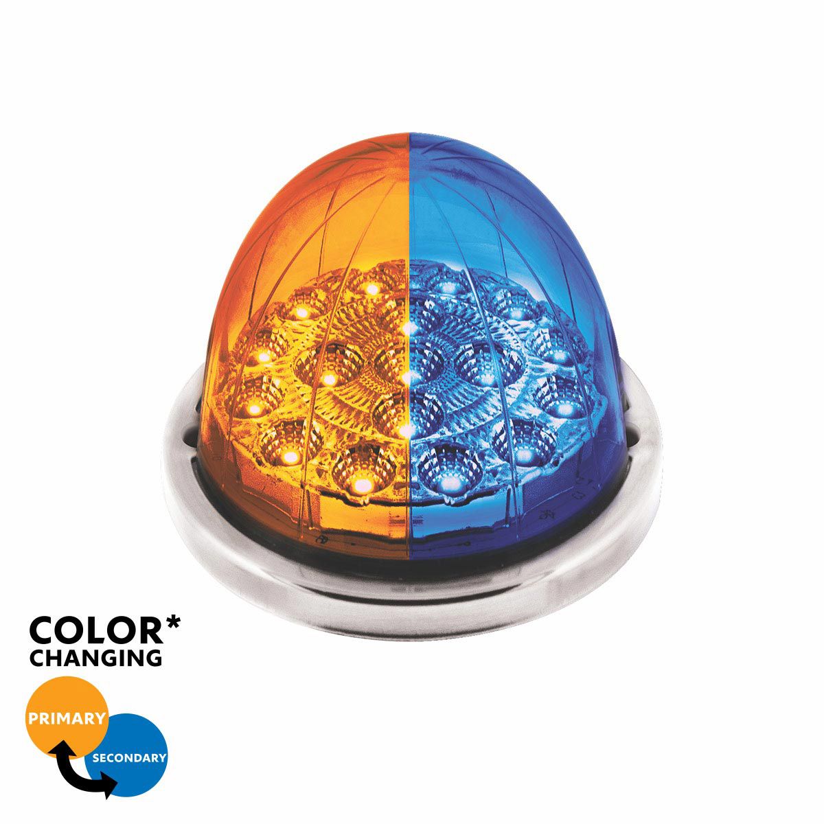 17 LED Watermelon Double Fury Light Flush Mount Kit With Low Profile SS Bezel - Amber & Blue LED/Clear Lens