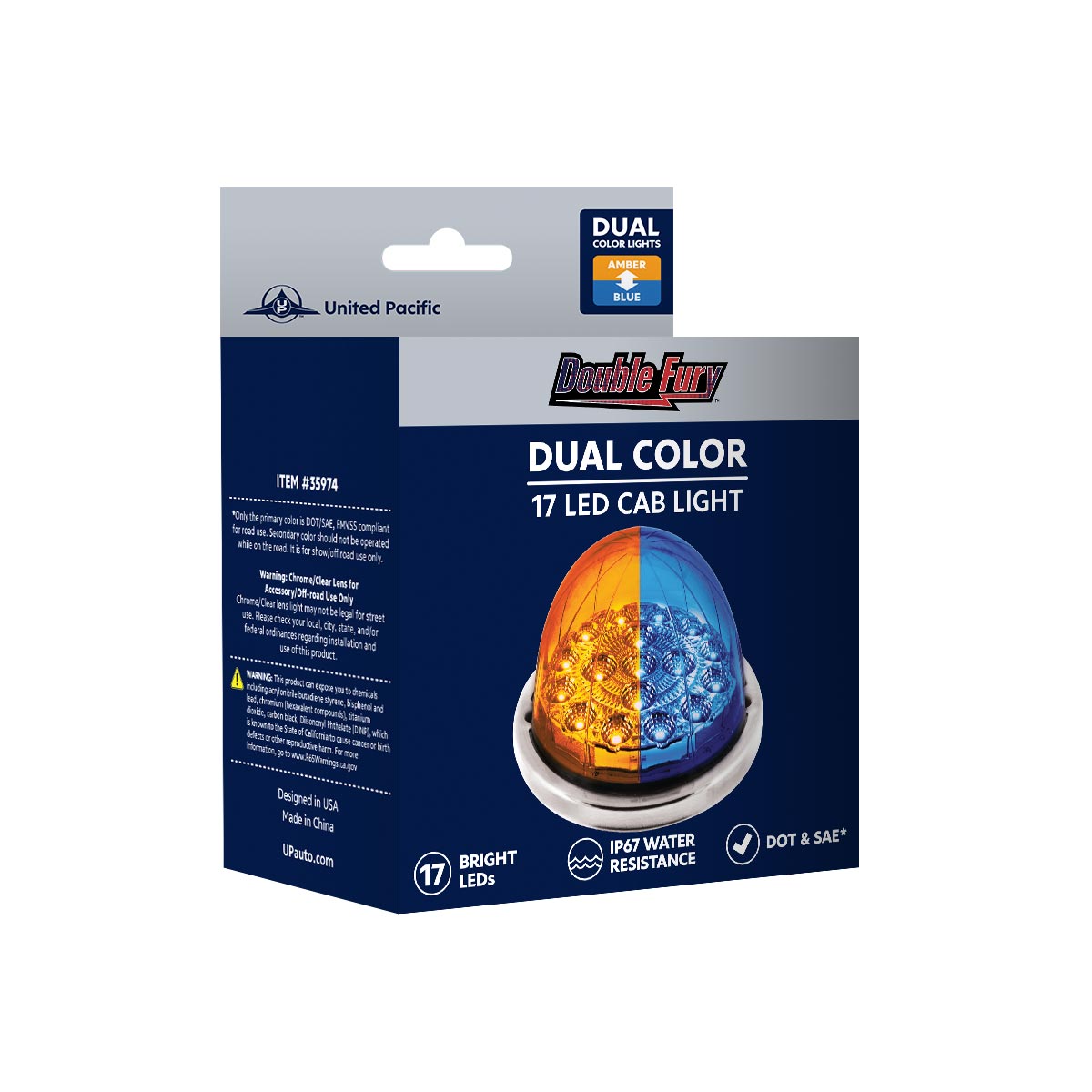 17 LED Watermelon Double Fury Light Flush Mount Kit With Low Profile SS Bezel - Amber & Blue LED/Clear Lens - Thumbnail 11