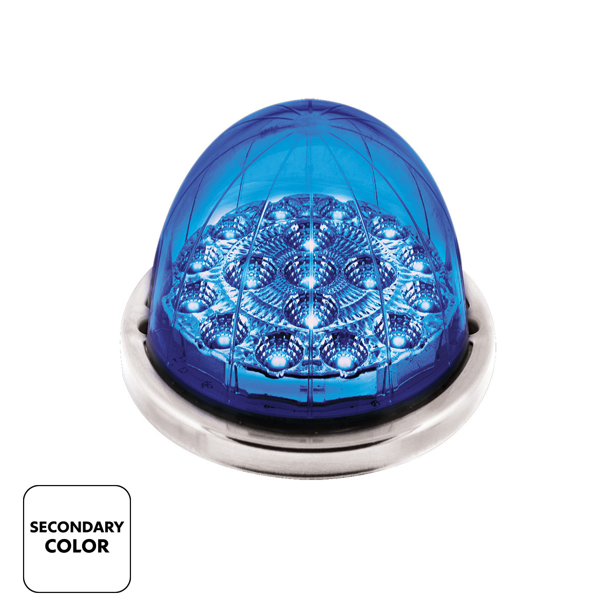 17 LED Watermelon Double Fury Light Flush Mount Kit With Low Profile SS Bezel - Amber & Blue LED/Clear Lens - Thumbnail 3