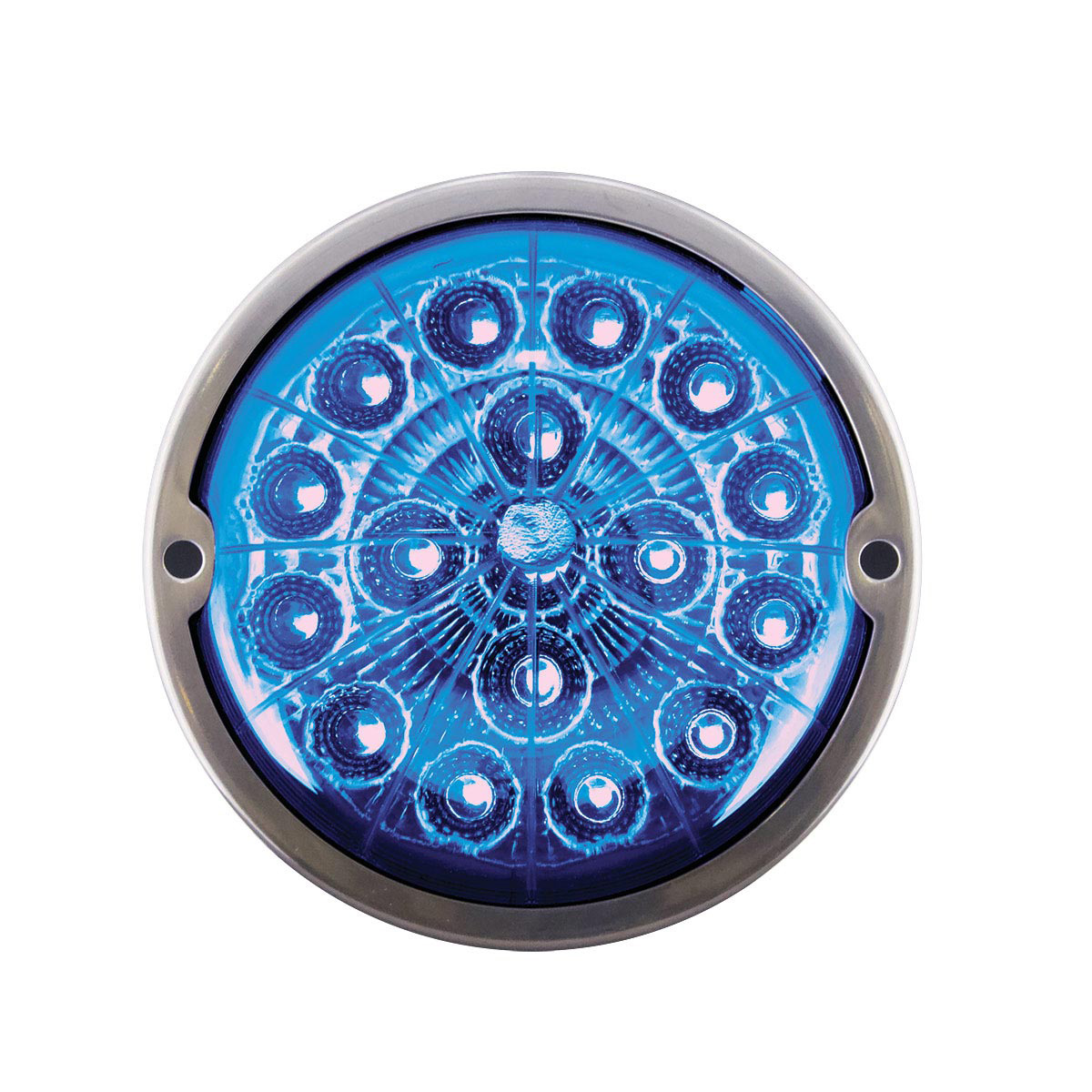 17 LED Watermelon Double Fury Light Flush Mount Kit With Low Profile SS Bezel - Amber & Blue LED/Clear Lens - Thumbnail 7