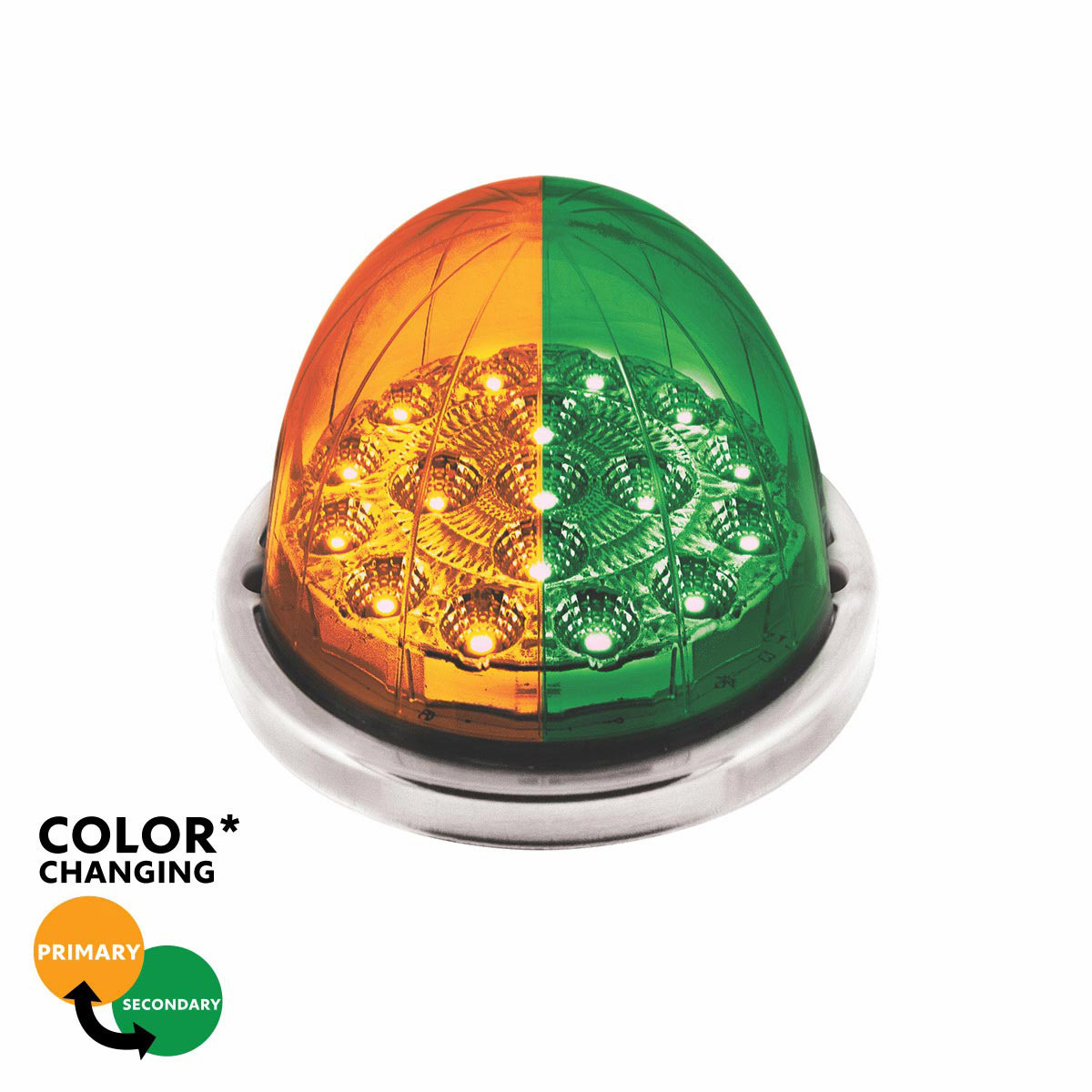 17 LED Watermelon Double Fury Light Flush Mount Kit With Low Profile SS Bezel - Amber & Green LED/Clear Lens - Thumbnail 12