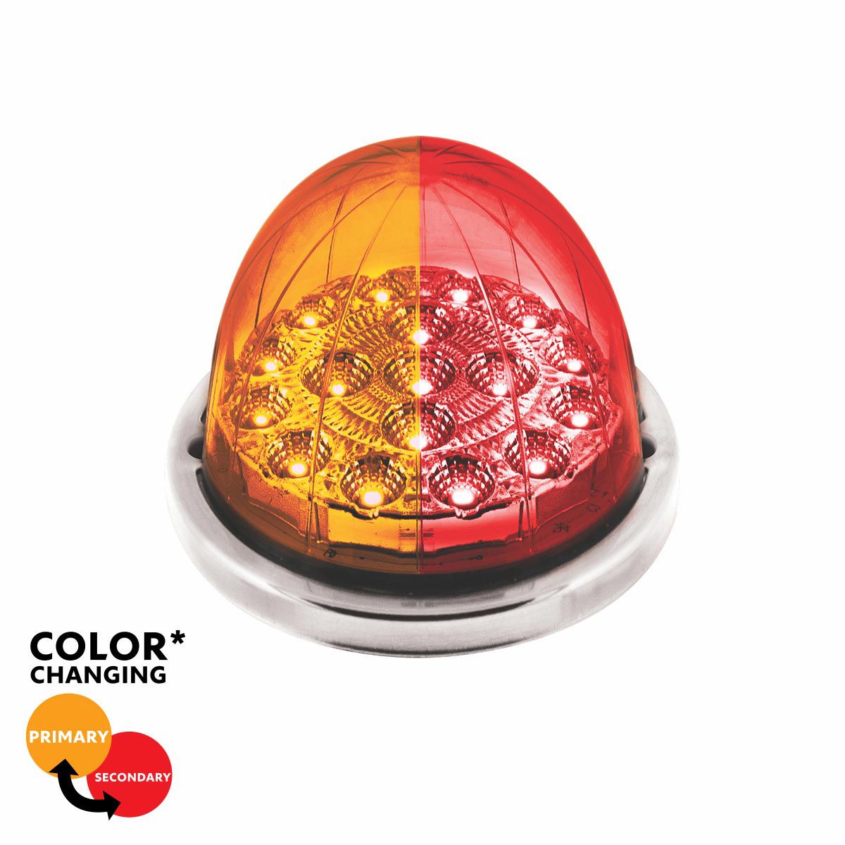 17 LED Watermelon Double Fury Light Flush Mount Kit With Low Profile SS Bezel - Amber & Red LED/Clear Lens