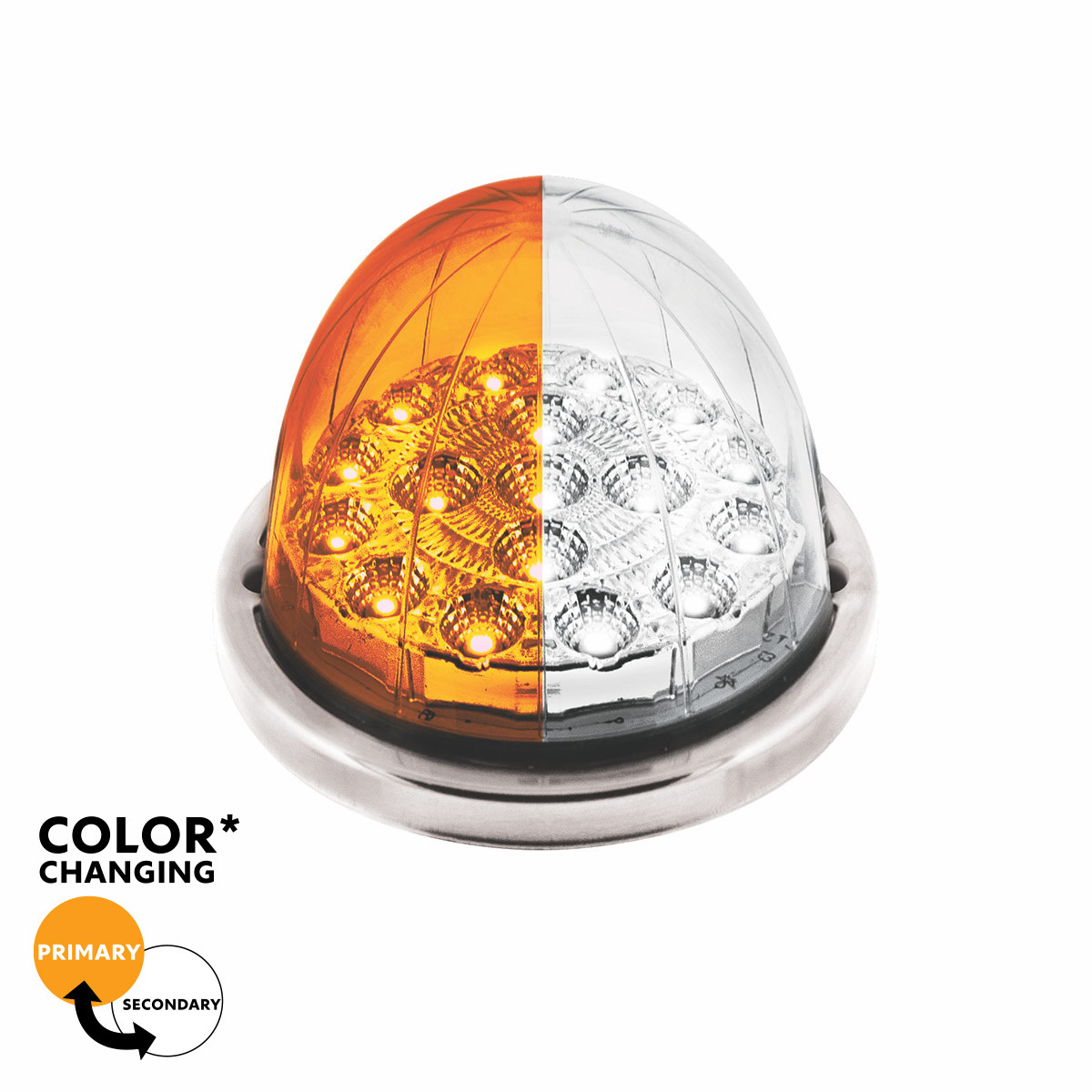 17 LED Watermelon Double Fury Light Flush Mount Kit With Low Profile SS Bezel - Amber & White LED/Clear Lens - Thumbnail 12