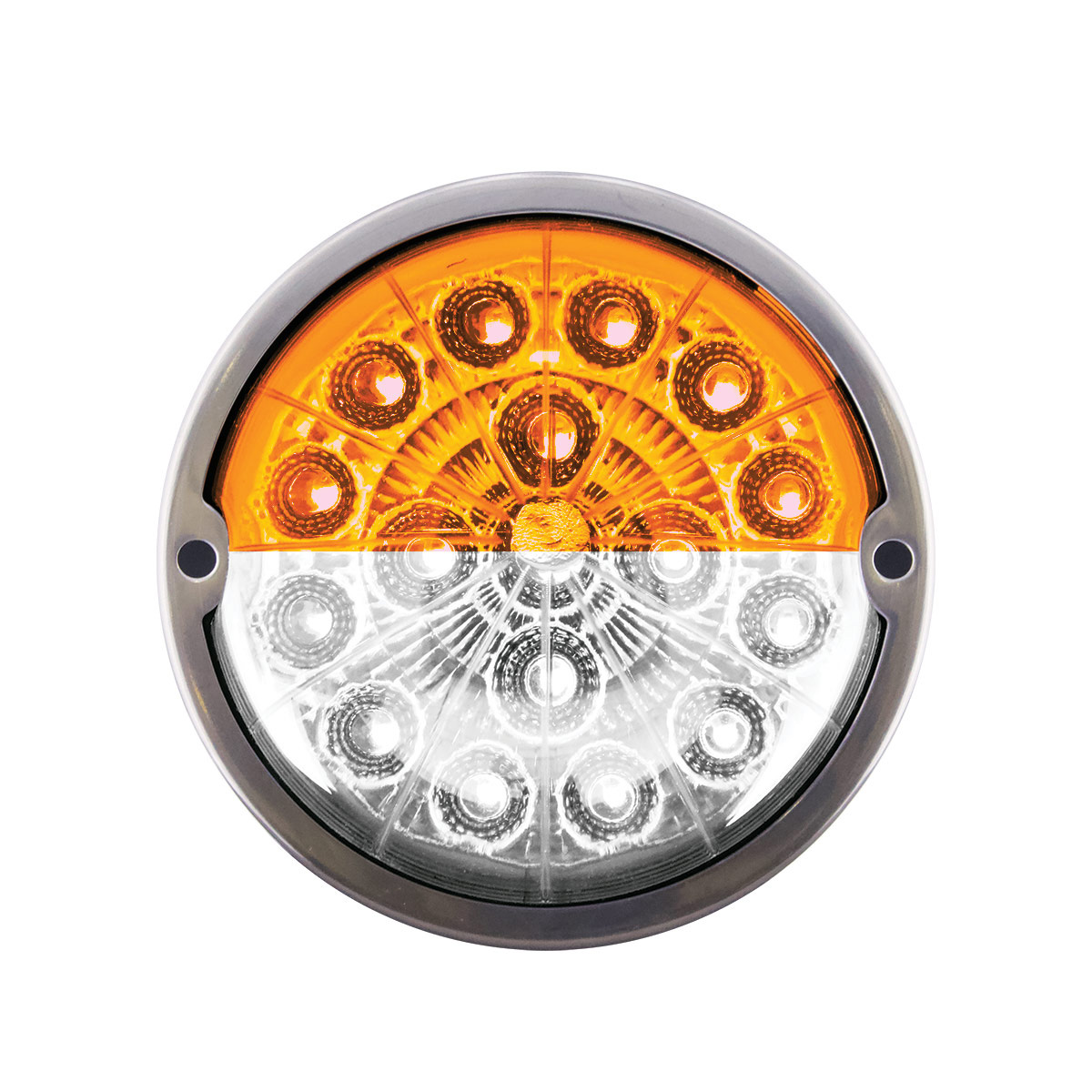 17 LED Watermelon Double Fury Light Flush Mount Kit With Low Profile SS Bezel - Amber & White LED/Clear Lens - Thumbnail 5