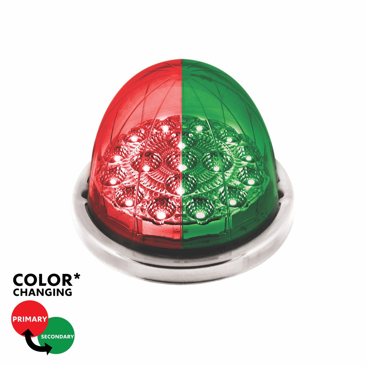 17 LED Watermelon Double Fury Light Flush Mount Kit With Low Profile SS Bezel - Red & Green LED/Clear Lens