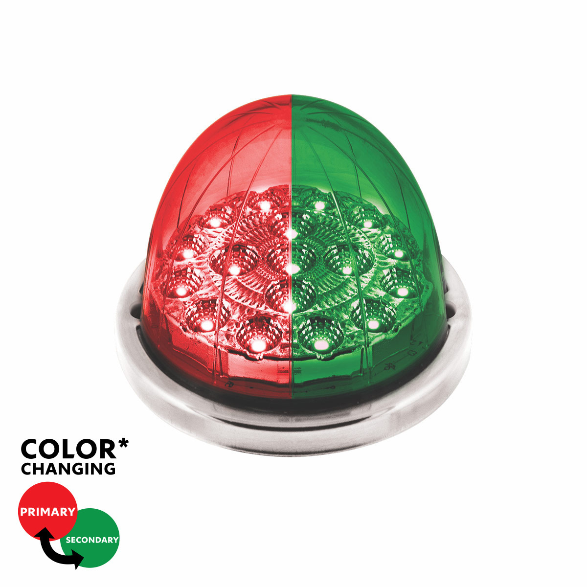 17 LED Watermelon Double Fury Light Flush Mount Kit With Low Profile SS Bezel - Red & Green LED/Clear Lens - Thumbnail 12