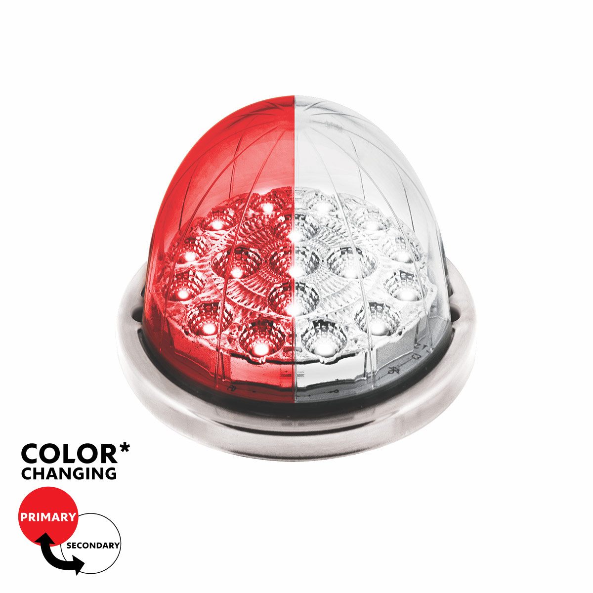 17 LED Watermelon Double Fury Light Flush Mount Kit With Low Profile SS Bezel - Red & White LED/Clear Lens - Thumbnail 12
