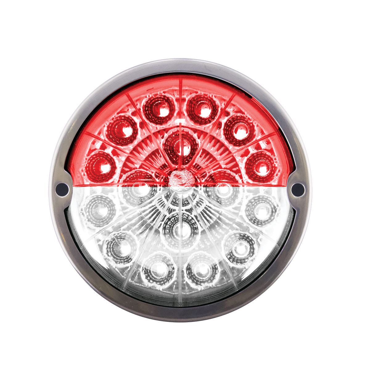 17 LED Watermelon Double Fury Light Flush Mount Kit With Low Profile SS Bezel - Red & White LED/Clear Lens - Thumbnail 5