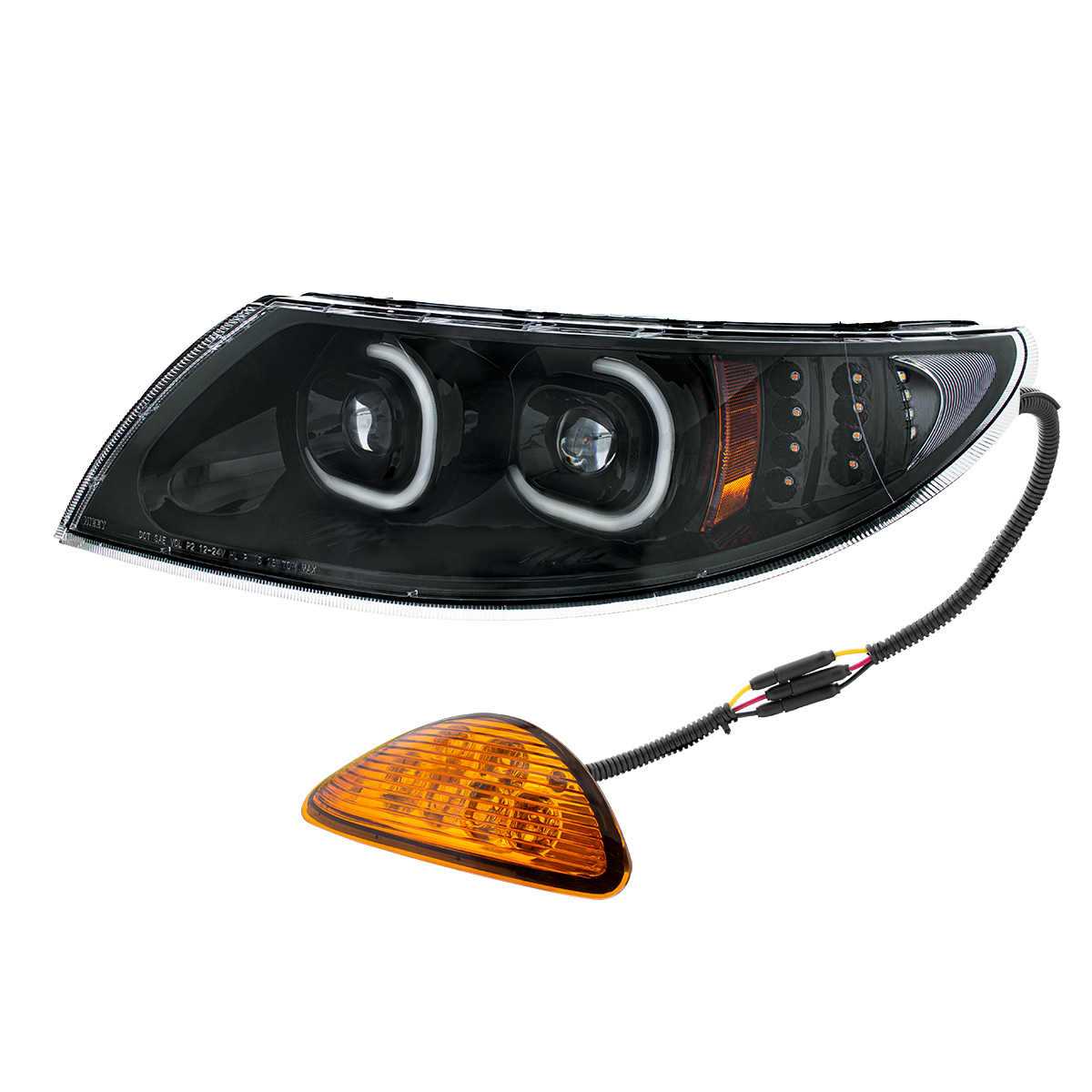 Black LED Projector Headlight With Rear Facing Turn Signal For International Durastar 2002-2018 - Driver - Thumbnail 2