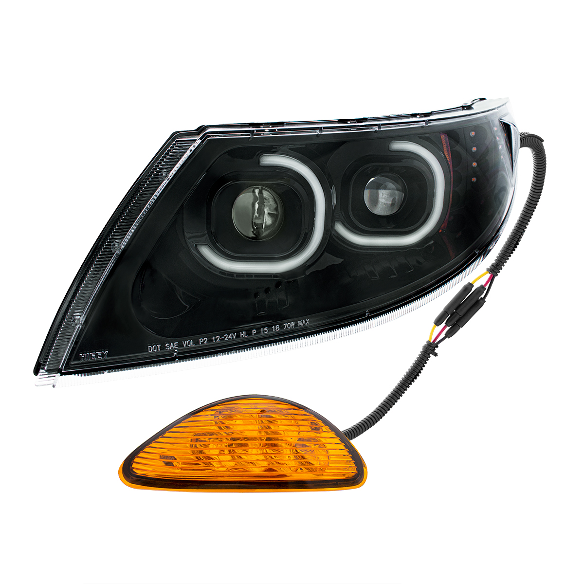 Black LED Projector Headlight With Rear Facing Turn Signal For International Durastar 2002-2018 - Driver - Thumbnail 4