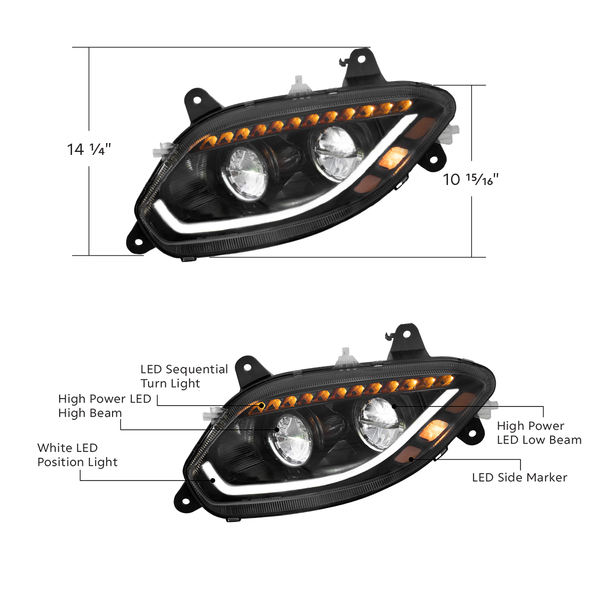 Black LED 86 Headlight For 2018-2025 International LT Truck - Driver - Thumbnail 8
