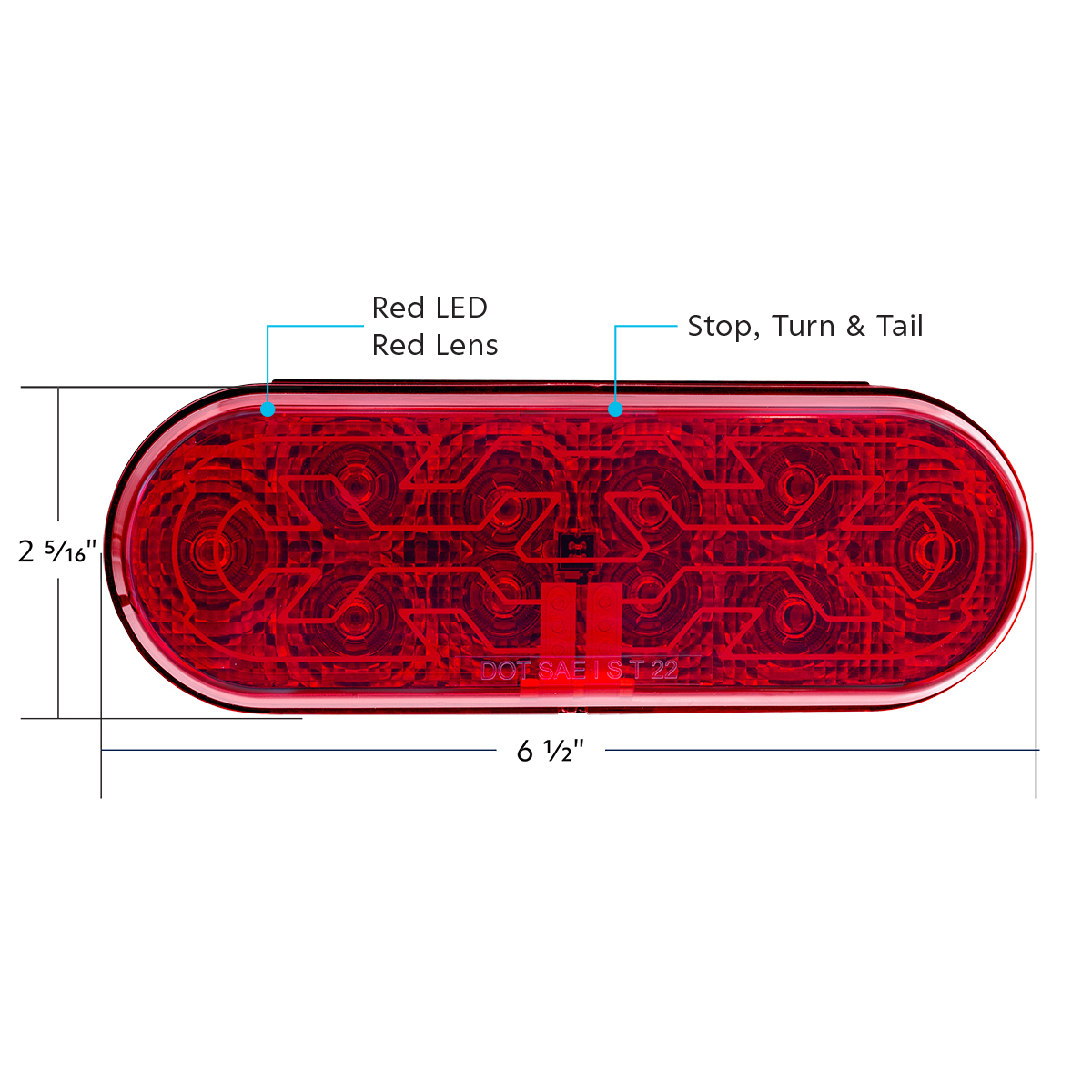 10 LED 6" Oval Light (Stop, Turn & Tail) With Heated Lens - Red LED/Red Lens - Thumbnail 5