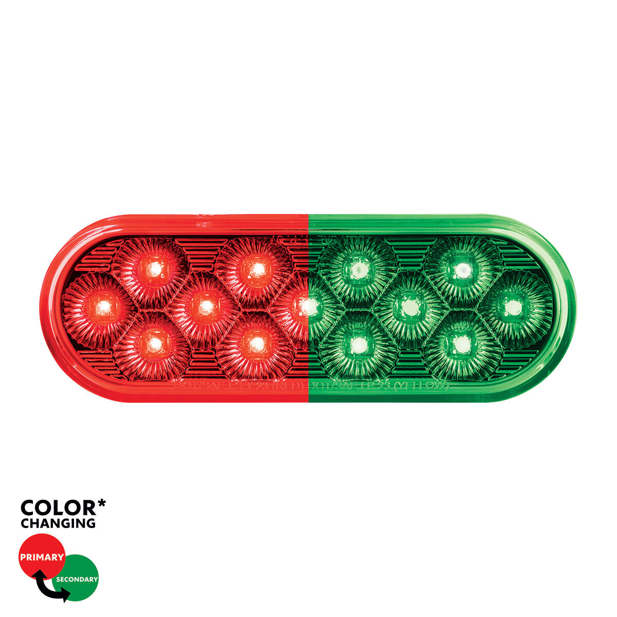 13 LED 6" Oval Double Fury Light (Stop & Turn)-Red & Green LED/Clear Lens - Thumbnail 13