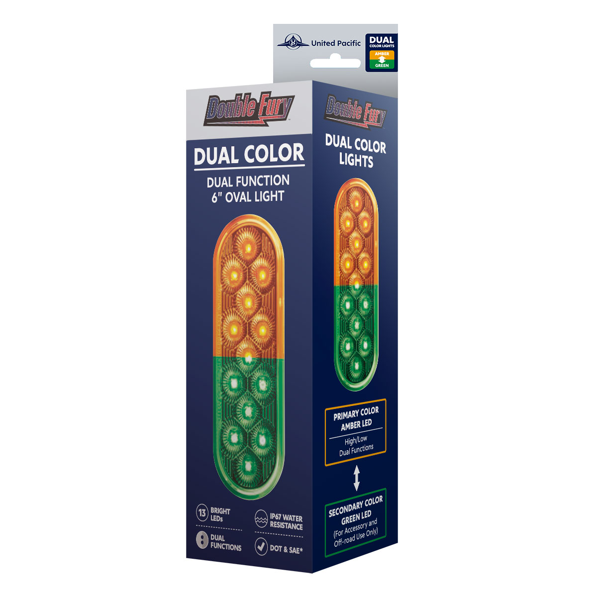 13 LED 6" Oval Double Fury Light (Turn Signal)-Amber & Green LED/Clear Lens - Thumbnail 12