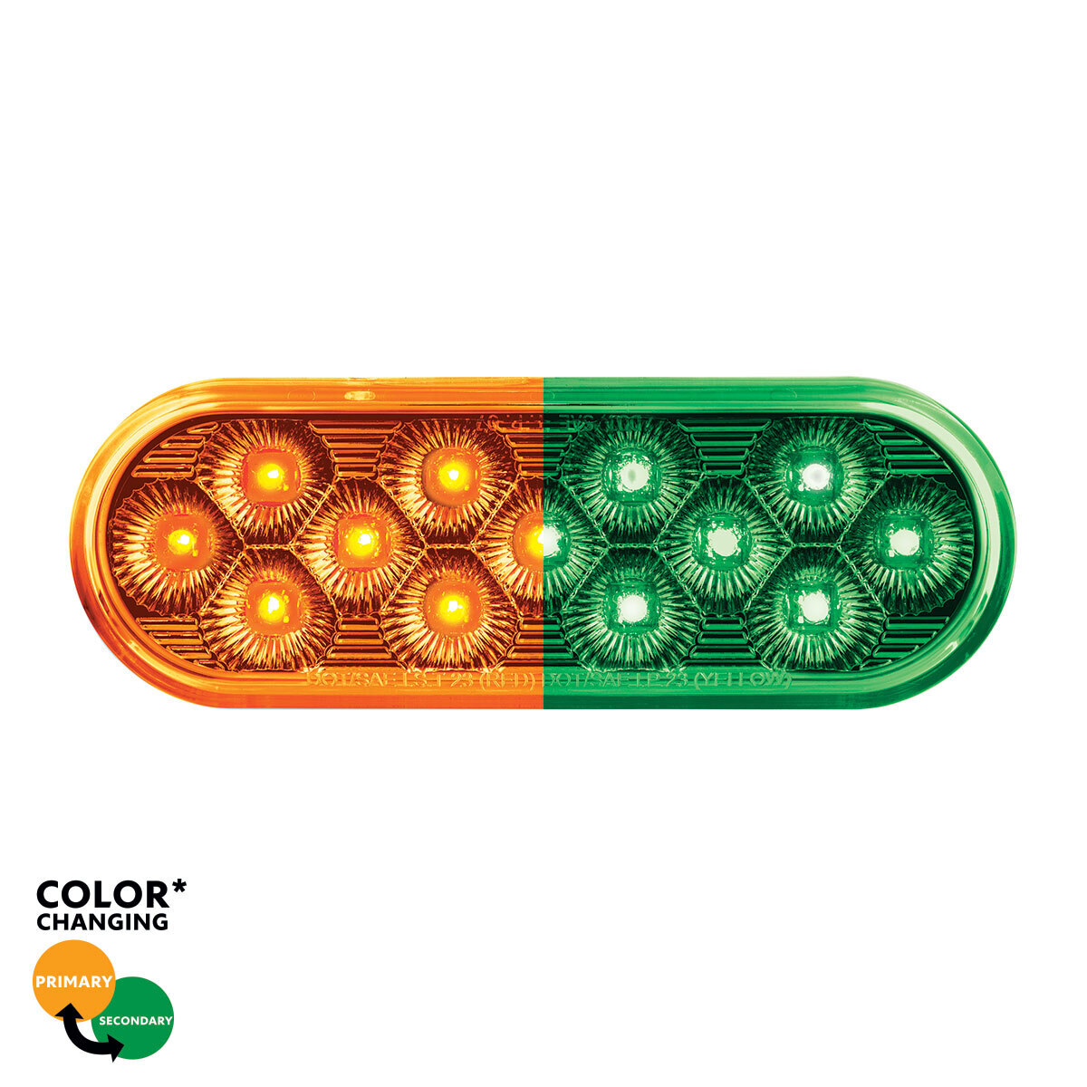 13 LED 6" Oval Double Fury Light (Turn Signal)-Amber & Green LED/Clear Lens - Thumbnail 13