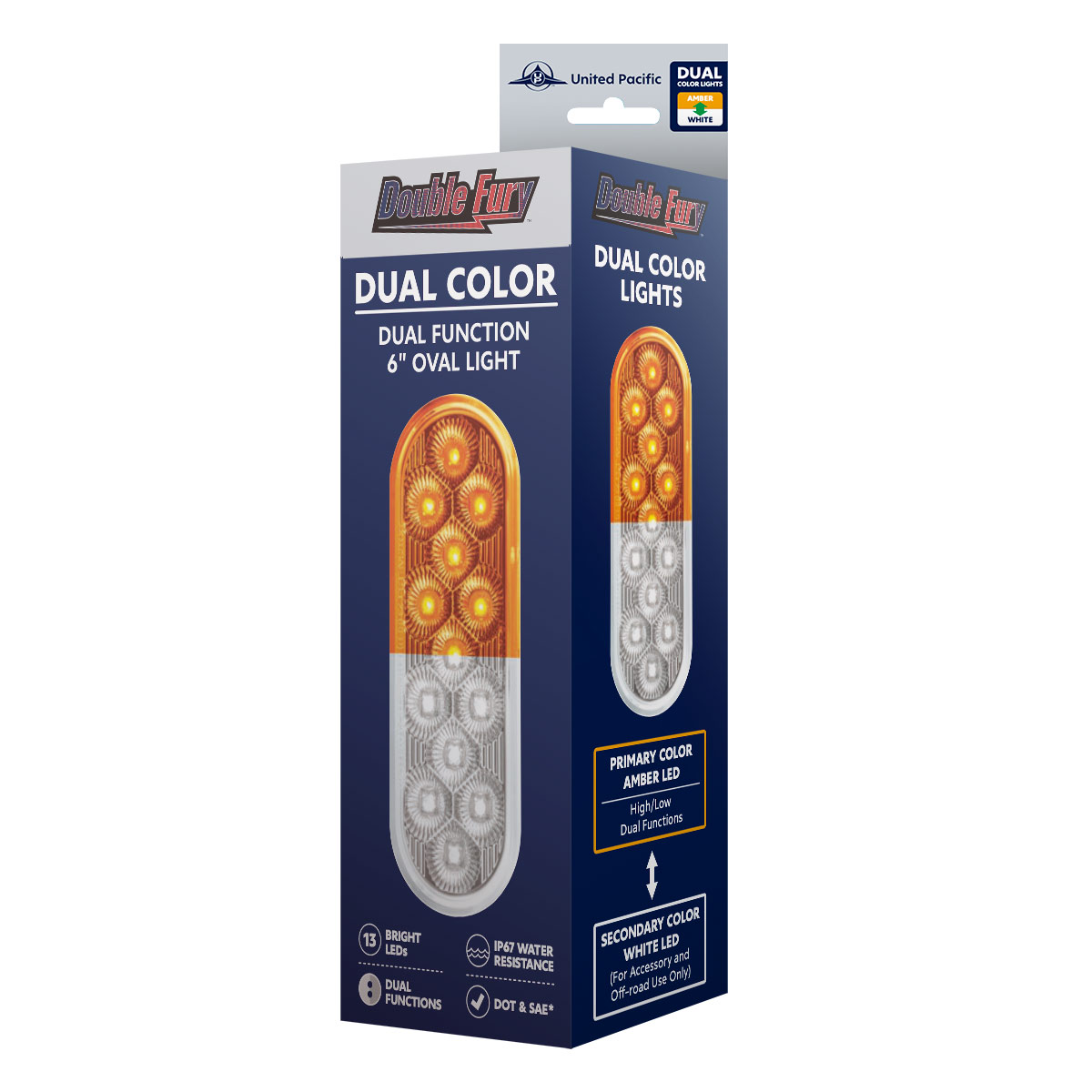 13 LED 6" Oval Double Fury Light (Turn Signal)-Amber & White LED/Clear Lens - Thumbnail 12