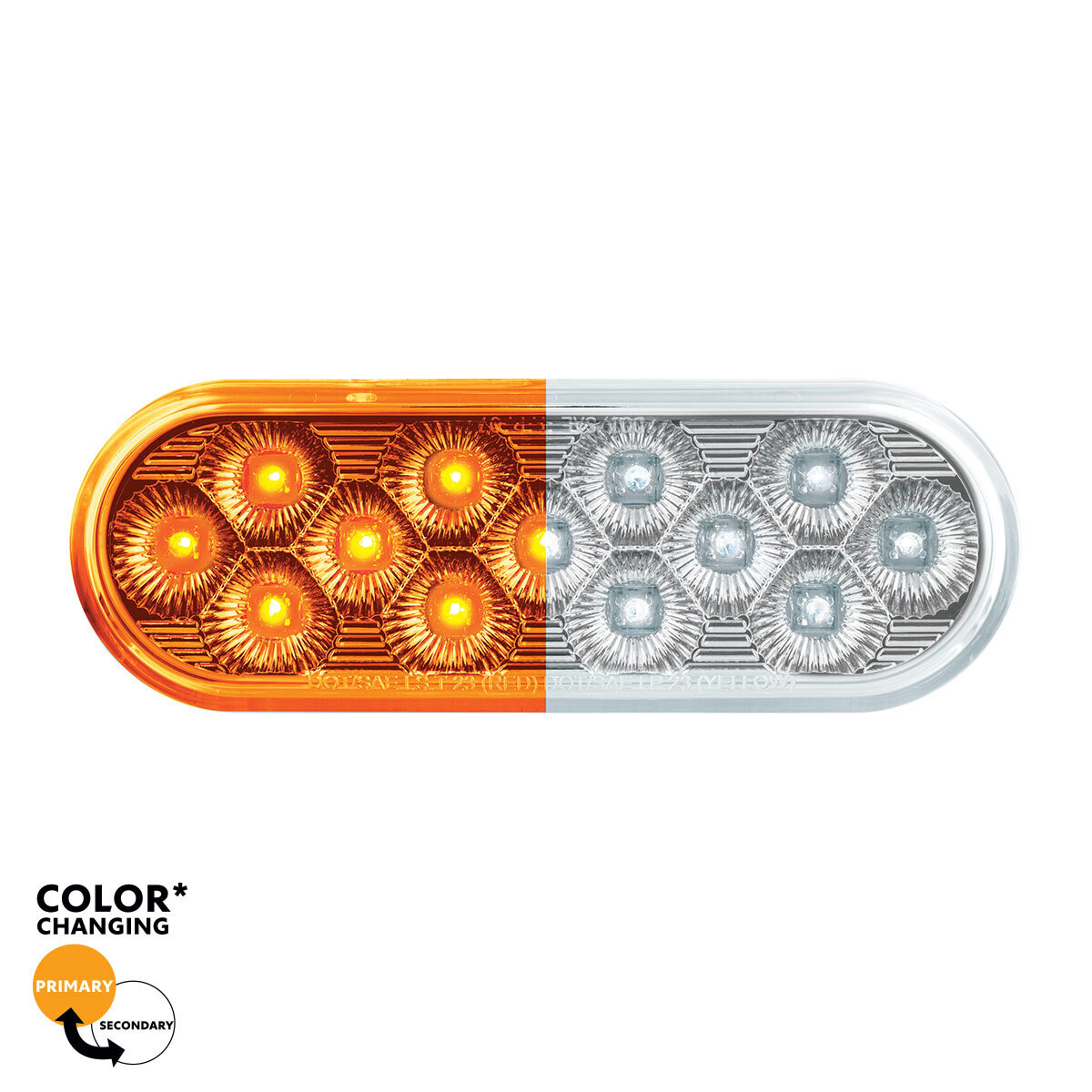 13 LED 6" Oval Double Fury Light (Turn Signal)-Amber & White LED/Clear Lens - Thumbnail 13