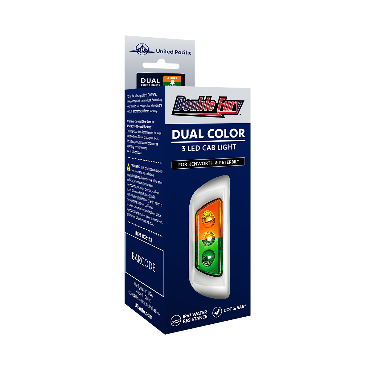 3 LED Double Fury Cab Light For 2013-2021 Kenworth T680 & 2012-2021 Peterbilt 579-Amber & Green LED - Thumbnail 13