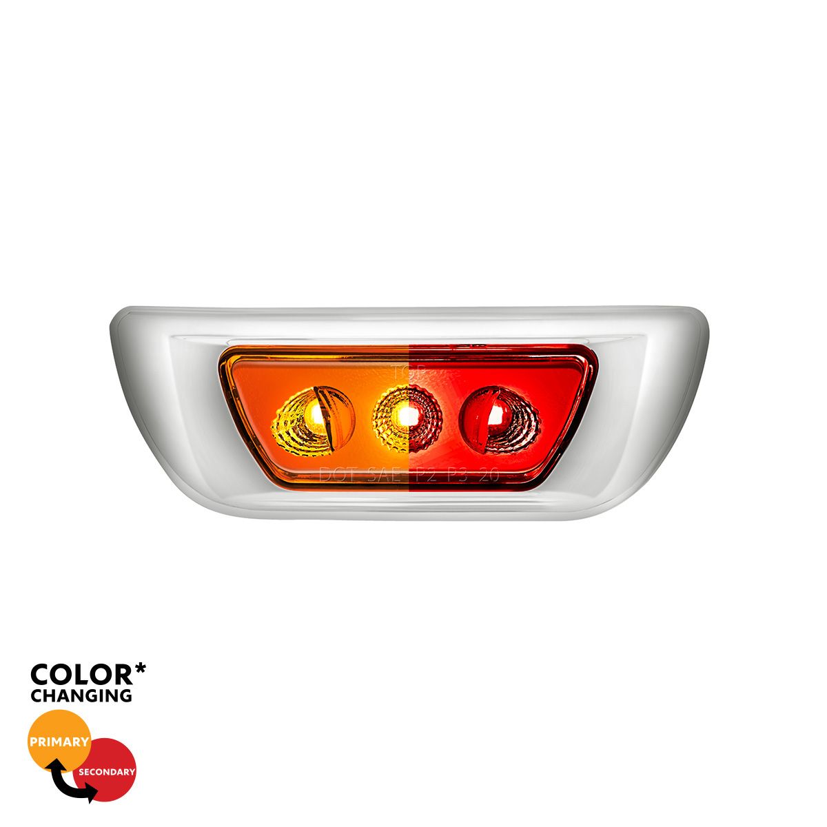 3 LED Double Fury Cab Light For 2013-2021 Kenworth T680 & 2012-2021 Peterbilt 579-Amber & Red LED