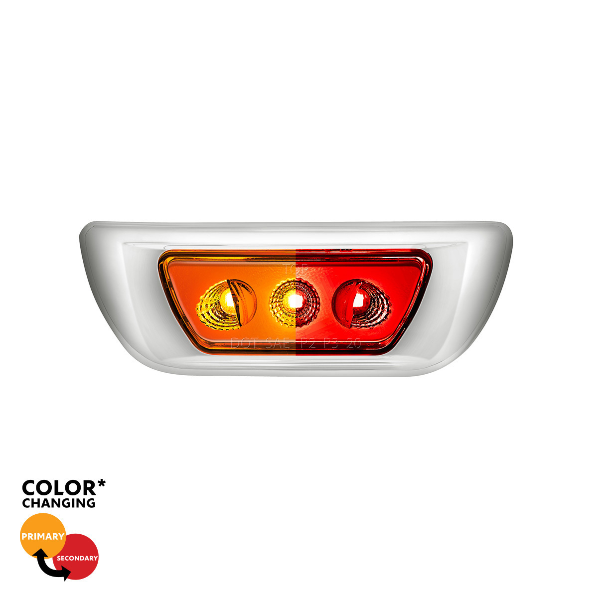 3 LED Double Fury Cab Light For 2013-2021 Kenworth T680 & 2012-2021 Peterbilt 579-Amber & Red LED - Thumbnail 14