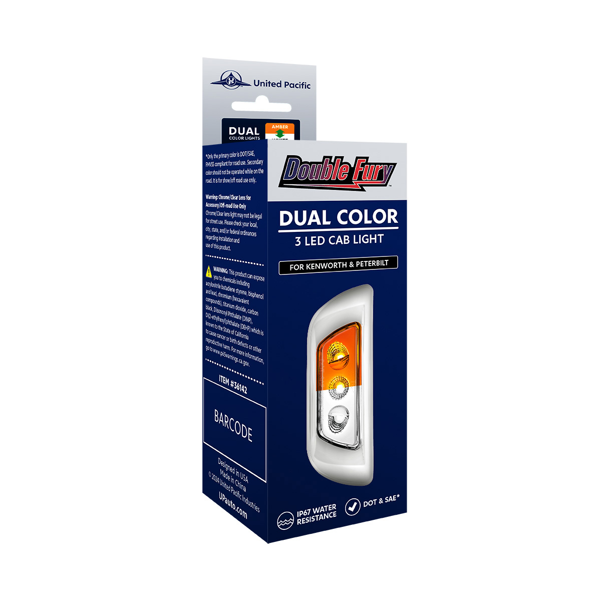 3 LED Double Fury Cab Light For 2013-2021 Kenworth T680 & 2012-2021 Peterbilt 579-Amber & White LED - Thumbnail 13