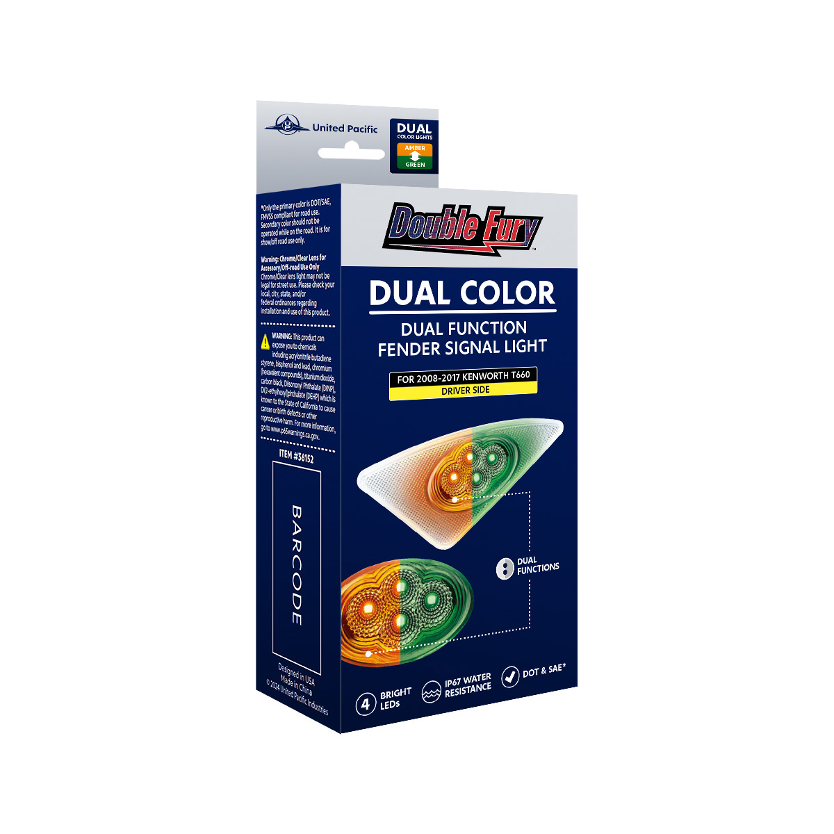 Double Fury 4 LED Fender Signal Light For 2008-2017 Kenworth T660-Amber & Green LED, Driver - Thumbnail 18