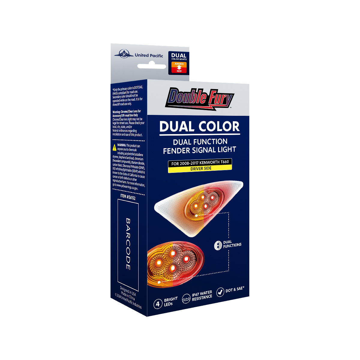 Double Fury 4 LED Fender Signal Light For 2008-2017 Kenworth T660-Amber & Red LED, Driver - Thumbnail 18