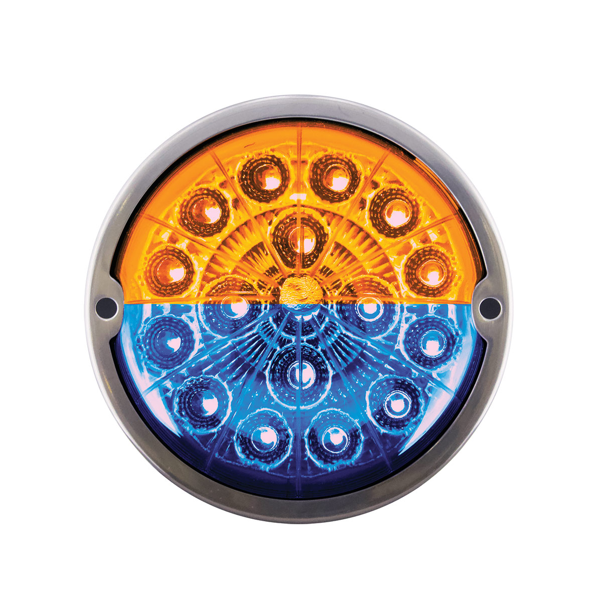 17 LED Watermelon Dual Function Double Fury Light Flush Mount Kit With Low Profile SS Bezel-Amber & Blue LED - Thumbnail 5